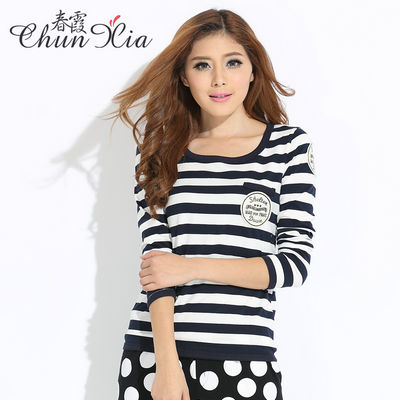 春霞/chunxia 海军条纹修身长袖T恤