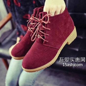 佳人奇遇秋冬新款时尚女士短靴粗跟系带马丁靴 天猫仅29元包邮