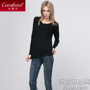 CAROLAND/卡诺兰 女式套头毛衣黑色长袖针织打底衫 黑色