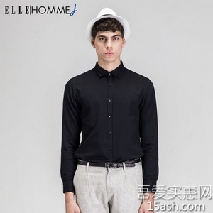 ELLE HOMME2015新款百搭绅士纯色长袖休闲衬衫秋季新款男士衬衣