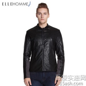 ELLE HOMME男装2015秋新品男士时尚都市修身拼接皮夹克上衣外套