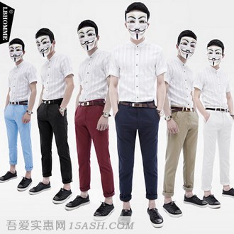 男士纯棉修身小脚直筒休闲裤