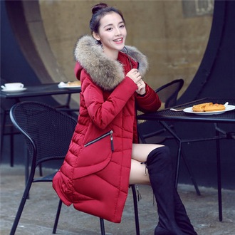 LIGGHG 貉子毛领中长款羽绒服