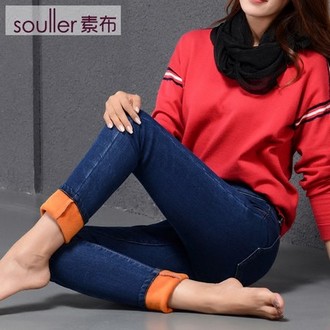 Souller素布女款加绒加厚牛仔裤