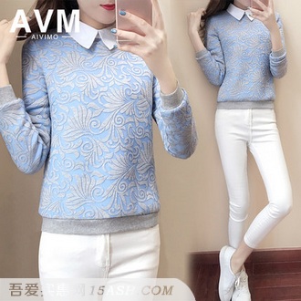 aivimo秋冬女士娃娃领加绒百搭卫衣