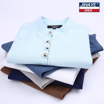 杰哈尼 中国风男装棉麻短袖衬衫